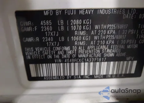 2010 Subaru Outback 2.5I Limited z USA, uszkodzony, nr VIN 4S4BRCKC1A3371817